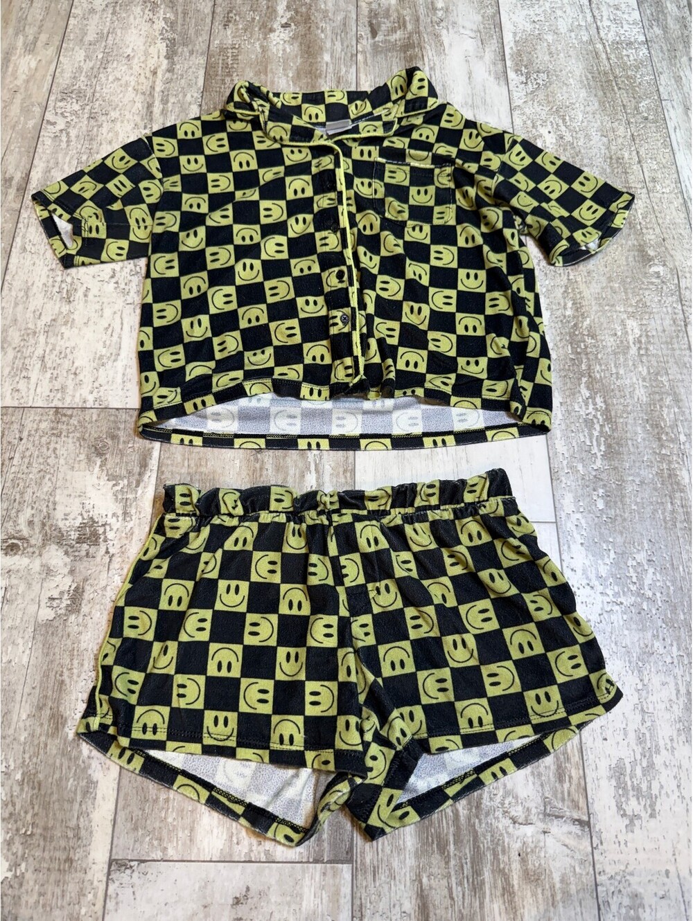 Art Class Girls XL 14 Smiley Checkerboard Pajama Set Y2K